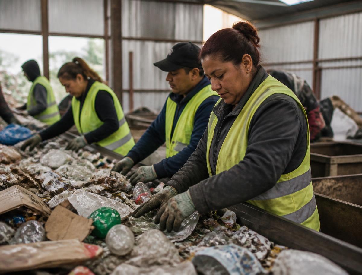Trabajadores clasificando materiales reciclables en una planta de la región